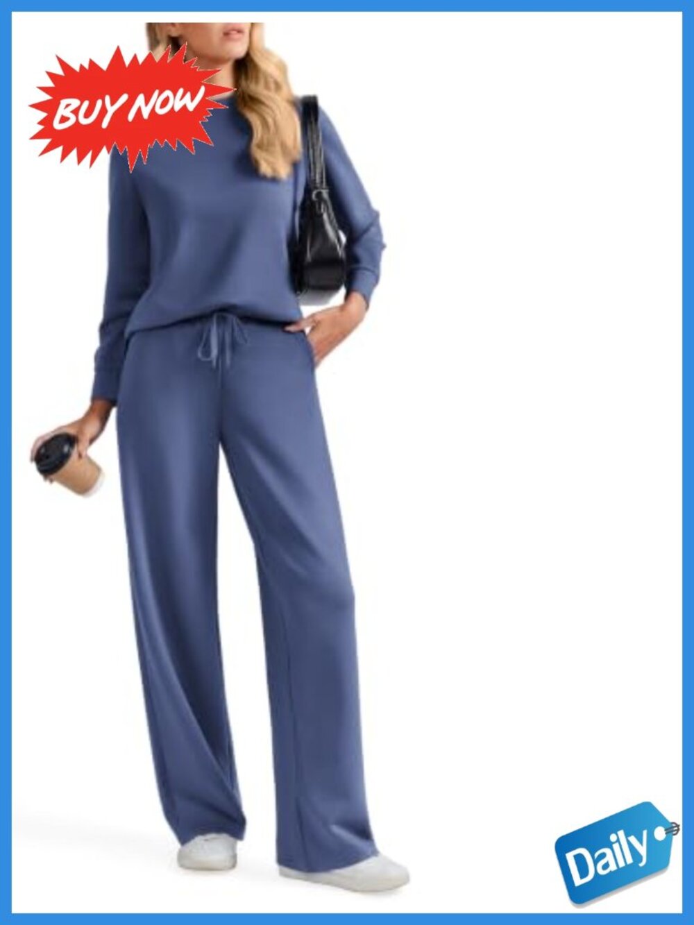 2 Piece Wide Leg Sweatsuit Set Mock Neck Long Sleeve Air-Layer Fabric Women